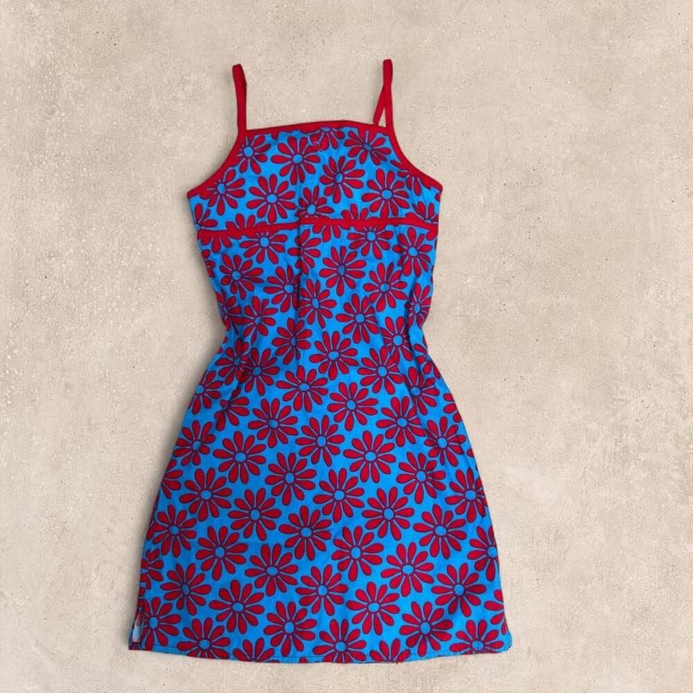 Roxy Vintage Floral Mini Dress Blue Red Coconut Girl Y2K